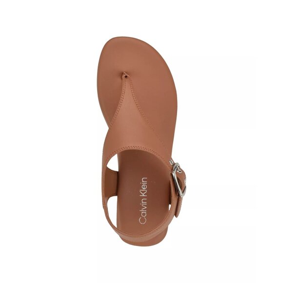 Calvin Klein Shoes - NWB Calvin Klein Moraca2 Buckle T-Strap Flat Sandals Dark Natural Size 9